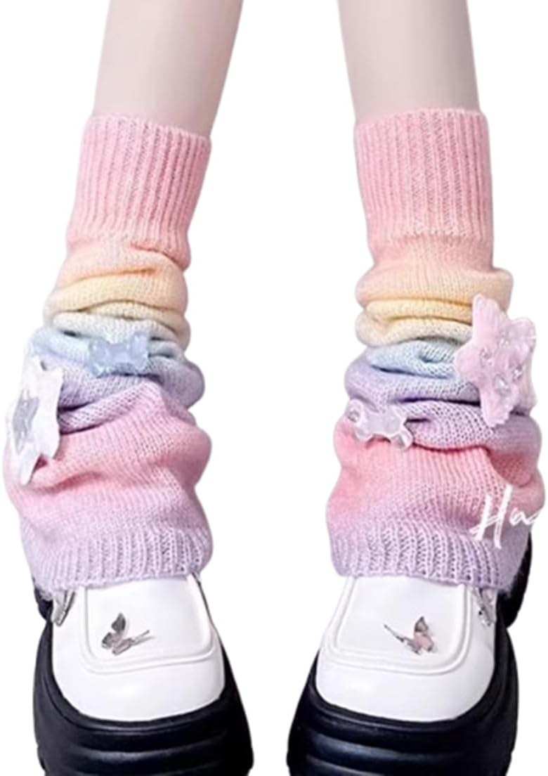 CoBtee Kawaii Leg Warmers Knit High Knee Leg Sleeve Socks Wool Winter Warm Soft Boot Cuffs Covers y2k Girls Women Christmas