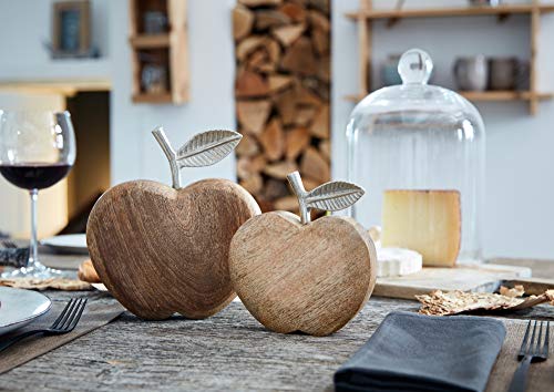 Lot de 2 pommes en bois de manguier et aluminium - Décoration en bois d'automne - Argenté