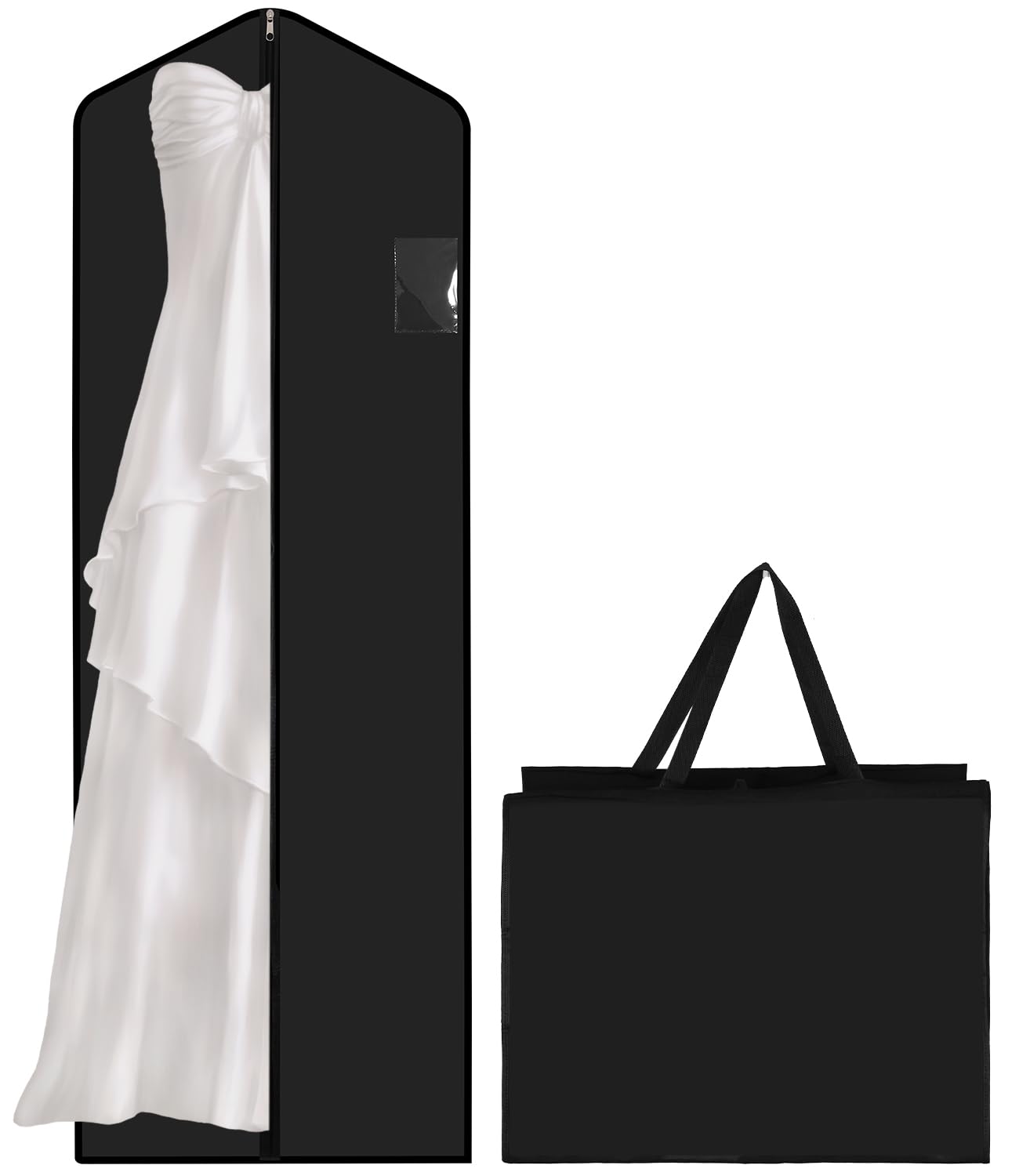 Kleidersack,180×60cm Faltbare Kleiderhülle,Atmungsaktive Kleidersäcke Lange mit Griffen,Staubdichte Kleidung Schutztasche, Garment Bag für Brautkleider,Abendkleider, Tanzkostüme,Lange Mäntel(Schwarz)
