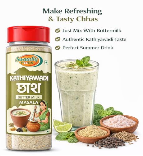 Image of Chaas Masala | Buttermilk Masala Powder for Digestion | Traditional Kathiyawadi Natural Cumin-Mint Blend for Summer Drink | Chach Masala for Home & Restaurant - 150g Pack