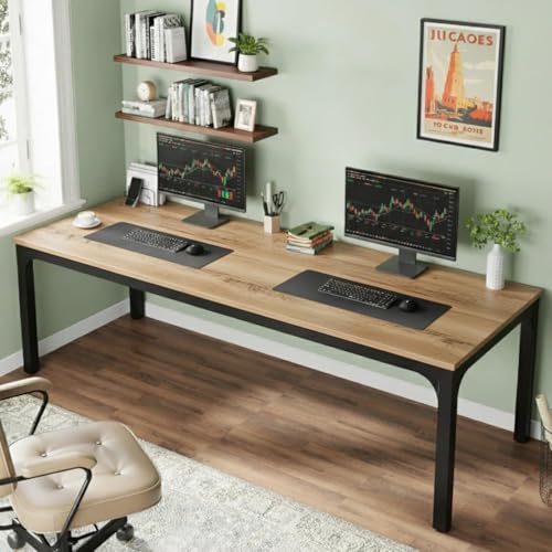 Image of TEKAVO Simplon Large Executive Computer Table | Meeting Table | Conference Table | Two Person Desk | Large Office Table | Long Work Desk | 200 CM Long x 70 CM Wide | Brown Wood | Metal - DIY