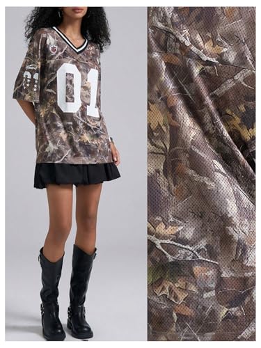 Women's Number Print Mesh Oversized Jersey Shirts Striped Trim Half Sleeve Baggy Camo Graphic Tees4