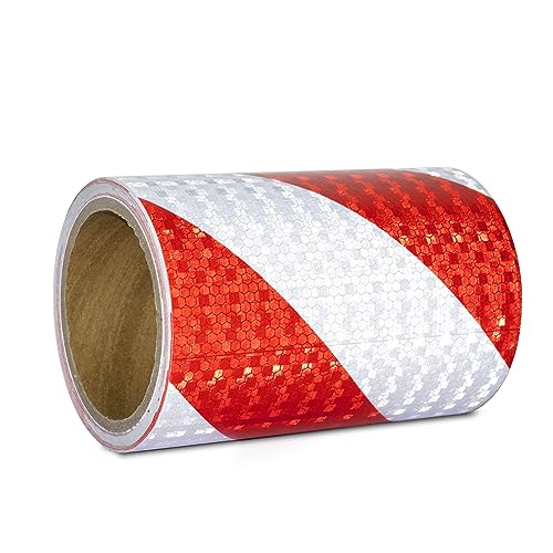XFXIA Ruban Reflechissant Adhesif Rouge et Blanc 15cm x 10m Bande Reflechissante Autocollante Imperméable Bande Réfléchissante pour véhicules, voitures, remorques,...