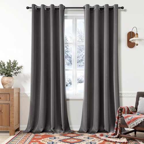 MIULEE Verdunklungsvorhänge Thermo Blickdicht Ösen 2er Set 140x300cm Grau – Ansicht 1