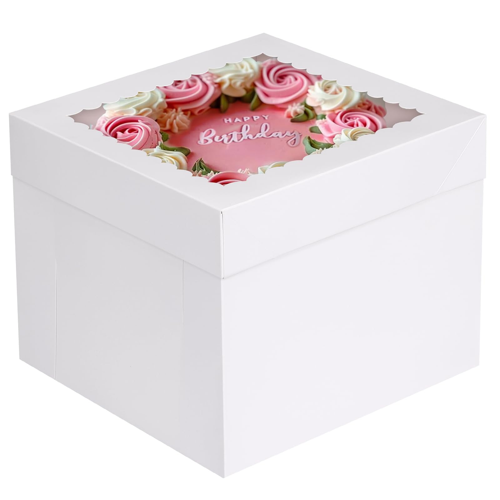Moretoes 12 cajas para tartas, 10 x 10 x 8 pulgadas de alto con ventana, caja cuadrada para panadería con tapas para donas, pasteles, galletas, bodas, cumpleaños (blanco)