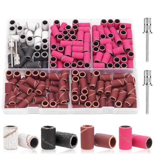 CPOXITI 190 Pcs Sanding Bands for Nail Drill, 2 Pcs Nail Drill Bits Set, 80/120/180/240 Grits Nail...