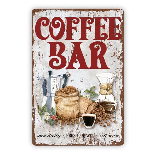 Rustic Vintage Coffee Metal Sign, Retro Cafe Bar Signs, Kitchen Wall Metal Sign, Self Serve Fresh Brewed Open Daily, Coffee Station Signs, Cafe Lovers Gifts, Christmas Gift, Housewarming Gift