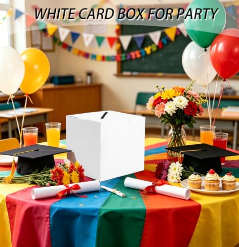 Image of SietDESEO White Card Box with Slot Money Gift Card Box Holder for Party Wedding Reception Birthday Graduation Bridal Shower Baby Shower Diaper Raffle Box