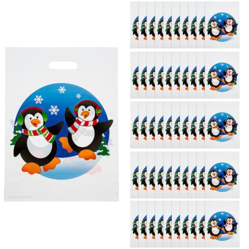 Fun Express - Plastic Penguin Bags (50pc) for Christmas - Party Supplies - Plastic Bags - Christmas - 50 Pieces