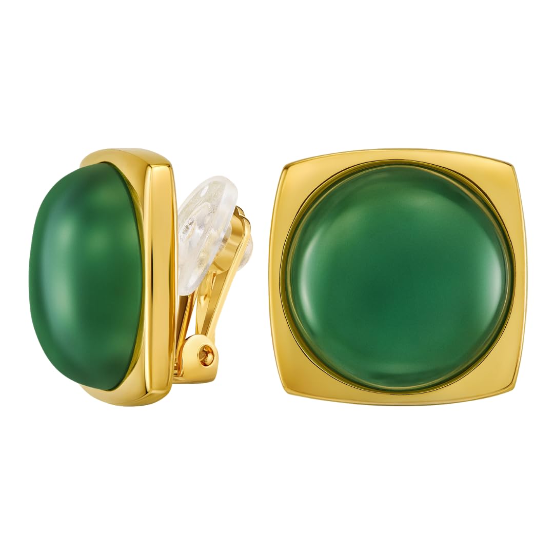 Traveller Ohrclips - Damen - 22kt Vergoldet - Aventurin Edelstein - 16mm - Grün - 18x18mm - 114356