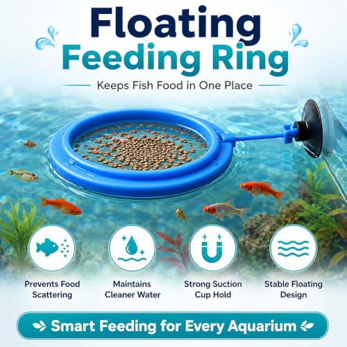 Image of VAYINATO Plastic Aquarium Fish Feeder (Round), Floating Food Feeder for Aquarium Fish Tank Accessories Cichild, Beta, Goldfish, Spirulina and Koi Pond - with Suction Cup by Petzlifeworld