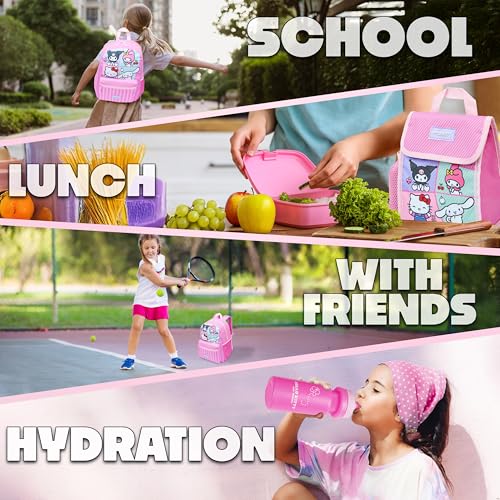 Hello Kitty Sanrio Backpack Set for Girls 4 Pcs Water Bottle Lunch Bag Pencil Case School Supplies Cinnamoroll Kuromi My Melody Gifts for Girls3