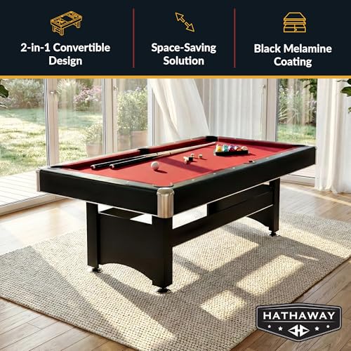 Hathaway Spartan 6 Ft Pool Table, with Ping Pong Multi Game Combo Tables for Family Recreation Game Rooms - Includes Billiard Balls, Cues, Paddles, Brush & More - Image 3