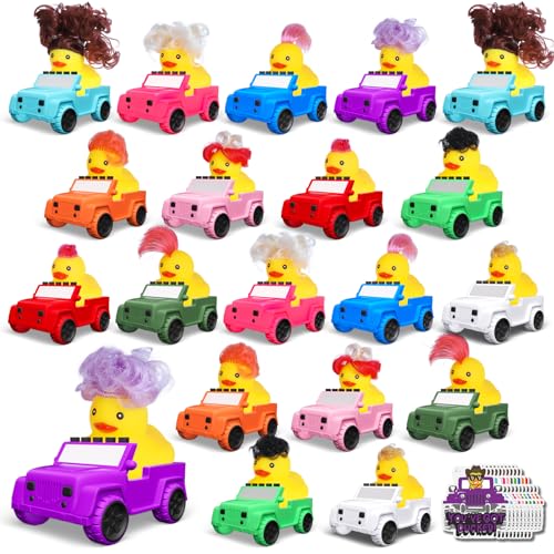 AOT 40 Pcs Jeeps Ducks with Tags for Ducking 3.9 Inch The Shape of a Vehicle 20 Jeep Ducks +20 Wig Rubber Ducks for Party Favors Car Dashboard Decor