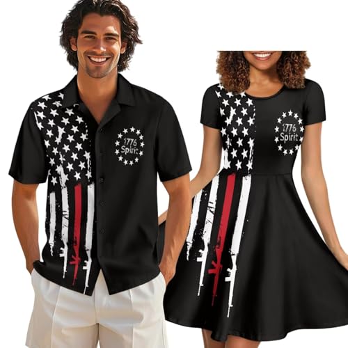 Image of AFPANQZ Couple Matching Outfit Casual Men's Button Down Shirt or Short Sleeve Summer Sundresses Dresses for Women 2026