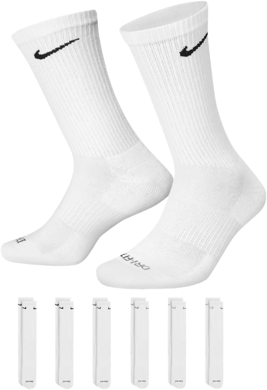 Nike Everyday Plus Dri-FIT Cushioned Crew Long Athletic Training Casual Socks - 6 Pack