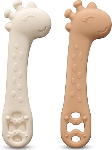 Cucharas para bebé, cucharas de destete LED para la etapa 1 + etapa 2, cucharas para niños pequeños con gomas de punta suave, 2 cucharas de silicona