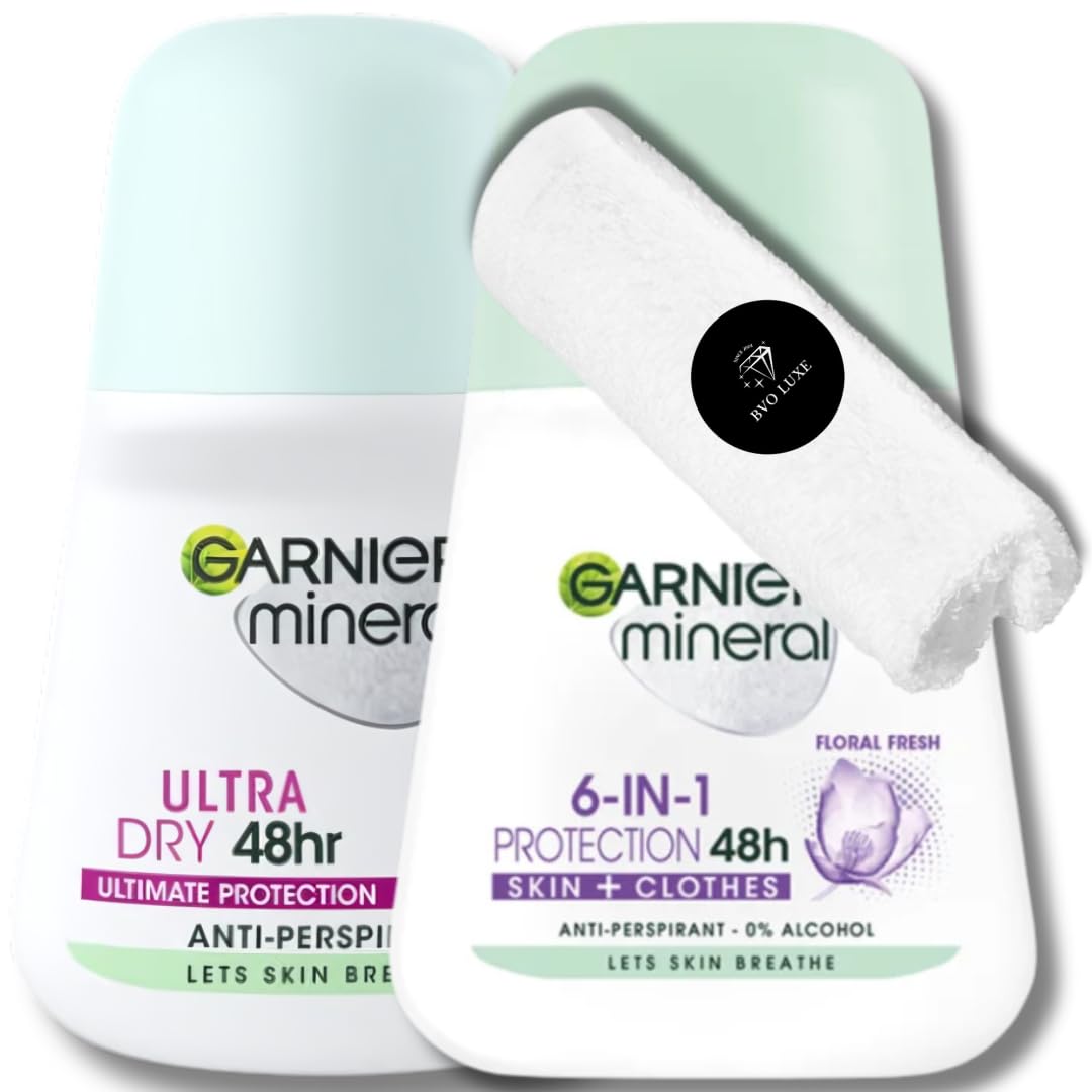 Women's Roll-On Deodorant Bundle – Mineral Ultra Dry & 6 Protection Antiperspirants with BVO Luxe Flannel – Superior Odor Control & Comfort