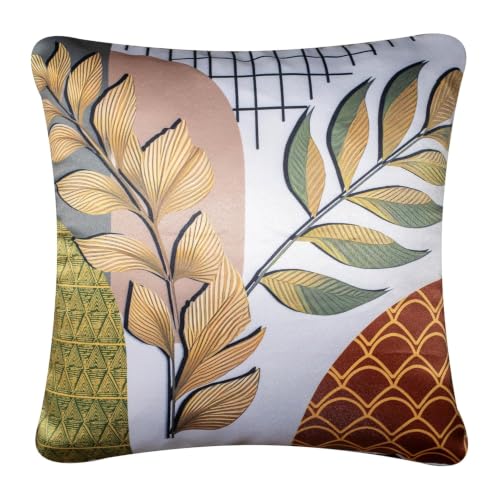 Image of Decorative Satin Sofa Cushion Covers Set of 5, 16 x 16 Inches, Multicolor Floral Printed Pillow Covers for Living Room, Bedroom, Couch & Sofa, Soft Glossy Fabric, Zipper Closure