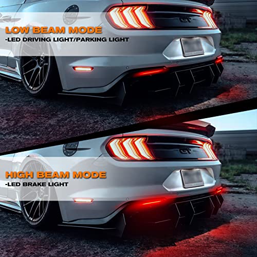 Popmotorz Smoked Lens 72 Smd Led Rear Bumper Reflector Lights Compatible With 2015-2017 Ford Mustang, Function As Tail/Brake Or Rear Fog Lamps With Red High Beam And Low Beam - Pack Of 2 #TOP1