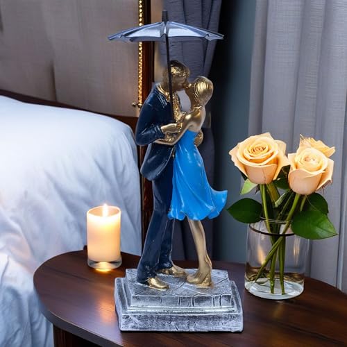 Elegant Couple Figurine with Umbrella – Romantic Poly-Resin Sculpture for Home Décor, Anniversary, and Valentine’s Day Gift – Intricately Designed Love Statue (Blue) — photo — 8 of 9