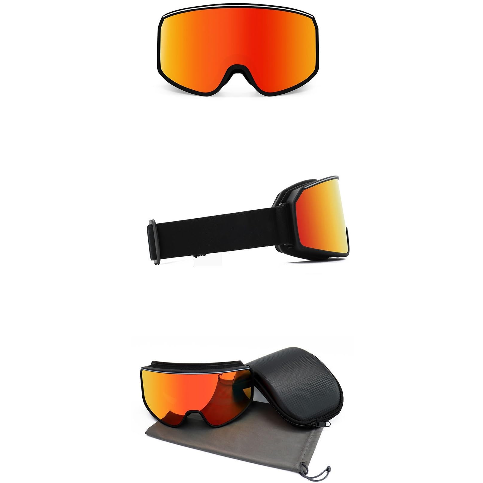 Lunettes de ski coupe-vent pour homme et femme, double pont, anti-buée, anti-reflets, protection UV (rouge)