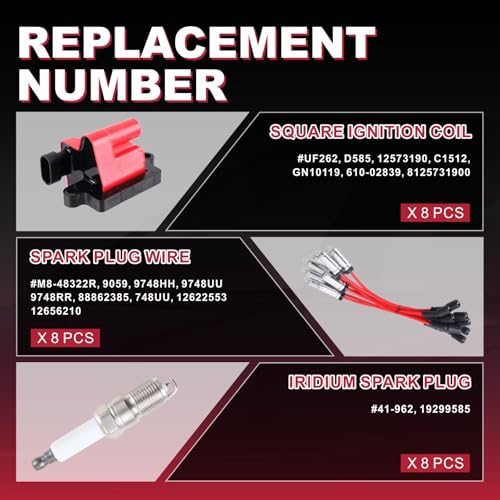 (red) Set of 8 UF271 Ignition Coils Pack 4.8L 5.3L 6.0L Compatible with Chevy Avalanche Silverado Tahoe GMC Sierra Yukon 1500 2500 3500 Hummer H2 Cadillac Escalade V8 Replace for D581 C1208 12558693 by Pynccid - Image 5