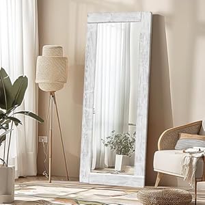 Full Length Mirror 65×24 Solid Wood Frame Floor Large Mirror for Living Room Bedroom Hanging Standing or Leaning Wall Mounted White