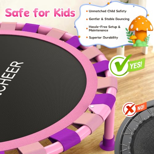 Image of ANCHEER 38 inch Toddler Trampoline for Kids, ASTM Certified Foldable Mini Trampoline with Adjustable Foam Handle, Indoor & Outdoor Kids Trampoline, Quiet Design, 200 LBS Capacity, Easy Assembly