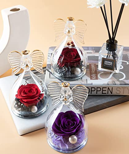 Sunia Preserved Red Rose Gift, Angel Figurine Forever Flower Gift Christmas Day Birthday Valentines Thanksgiving Mothers Gift For Mom Grandma Best Friend #TOP5