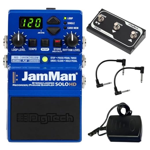 Digitech JamMan Solo HD Stereo Looper Pedal - Paquete con 2 cables de conexión y interruptor de pie FS3x de 3 botones