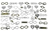 Kinteshun Infinity Inspiration Words Lettering Charm Pendant Connector Bracelet Bead Charm Linker for DIY Jewelry Making Findings(50pcs,Silver&Bronze Tones)