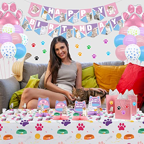 Cat Party Decorations, Cat Theme Birthday Party Supplies, Include Banners, Paw Tablecloth, Cat Paw Sticker, Table Centerpieces, 72Pcs Balloons For Girls Kids Birthday Party #TOP3
