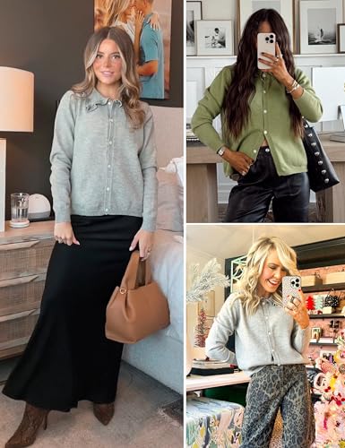 Image of Womens Ruffle Cropped Cardigan Open Front Outerwear Elegant Long Sleeve Knitted Sweater Solid Button Jacket Fall Tops(Blue-S)