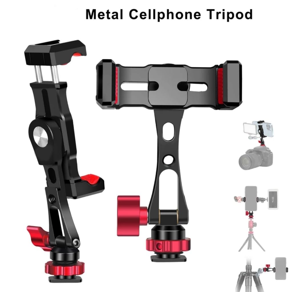Supporto per treppiede per telefono con morsetto per telefono con doppia vite da 1/4 di pollice Hot Shoe