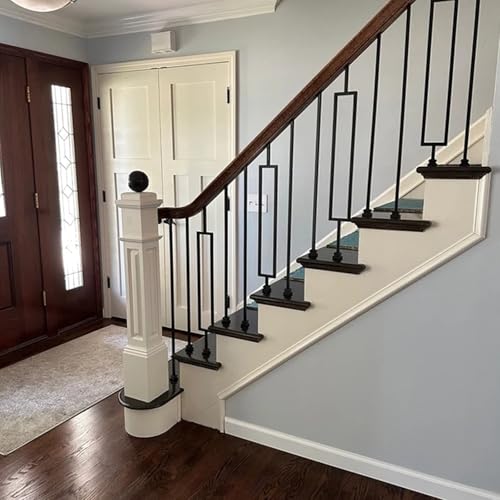 1/2 Inch Wrought Iron Rectangular Balusters - Hollow Iron Square Plain Bar Stair Balusters - Metal Spindles for Indoor Staircase with Baluster Shoes, Satin Black (10 Pack) by Patavin - Image 5