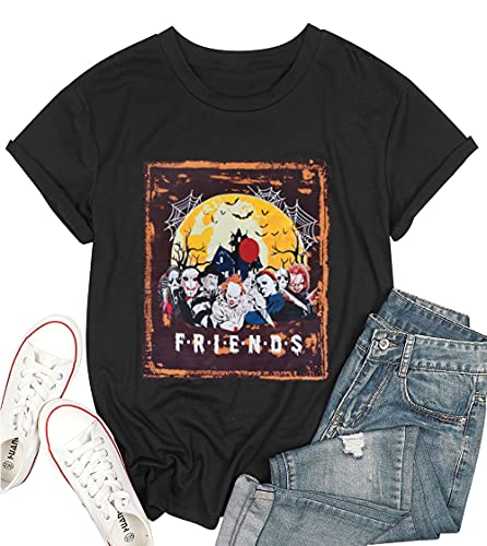 T&Twenties Women's Friends Horror Halloween Shirt Vintage Horror Movies Face Graphic Tees Horror Spooky Halloween Shirts