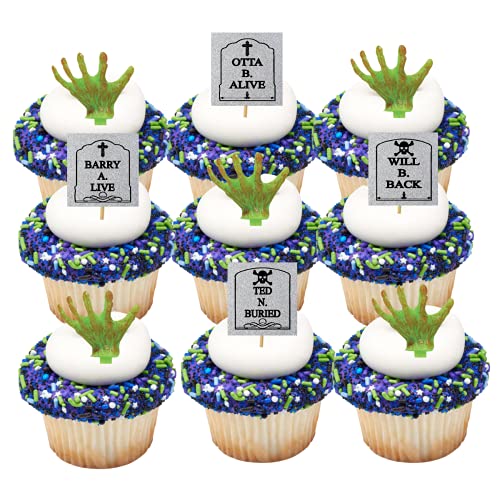 Cakesupplyshop Tombstones & Grabbing Hands Halloween Spooky -12Pk Cupcake / Desert / Food Decoration Topper Picks #TOP1