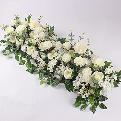 Wedding Decor 50/100cm Flower Row Arch Arrangement Flowers Stage Road Lead Flowers Wedding Scene Layout Party Decoration Floral-Milky_White_Length_50cm Cover