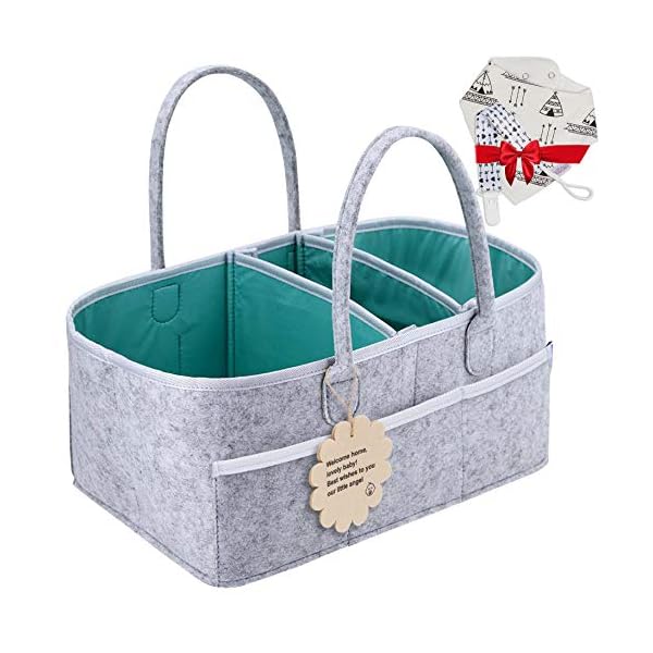 Baby Diaper Caddy Organizer - Shower Registry Gift Basket with Pacifier Clips, Bibs for Newborn - Caddy Nursery with…