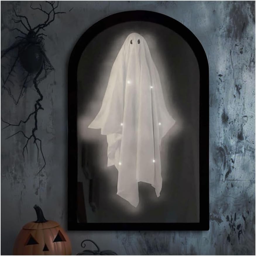 VIYAU Halloween Hologram Ghost Mirror with LED Lights Spooky Scary Ghosts for Indoor Decor Room & Party Ambiance