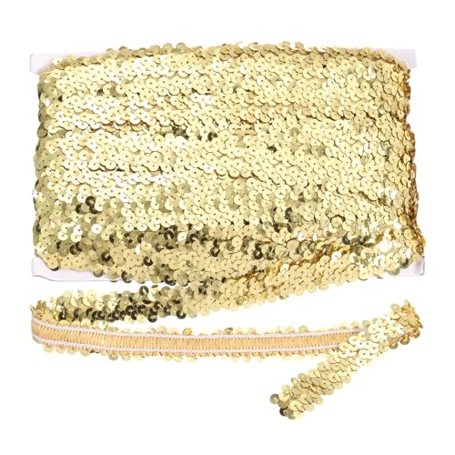 MECCANIXITY 20 Yard x 0.8 Inch Elastic Sequins Trim Flat Stretchy Sequin Strip Paillette Fabric Ribbon Band for DIY Crafts Sewing Dress Gold