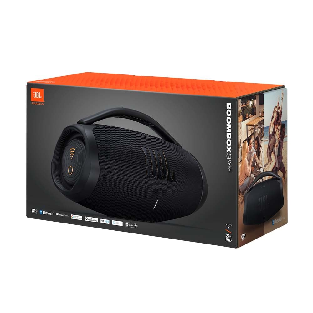 JBL Boombox 3 Wi-Fi Speaker Wireless, Cassa Altoparlante Portatile con Bassi Profondi, Bluetooth e Wi-Fi Integrato, Impermeabile IP67, App JBL One, 3D Dolby Atmos, fino a 24 Ore di Autonomia, Nero