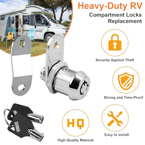 Clatoon 2 Pack RV Storage Locks 5/8\" Keyed Alike, File Cabinet Tool Box Locks with 4 Keys Removable, RV Compartment Tubular Cam Locks Replacement, Locks for Drawer Mailbox Storage Unit - Thumbnail 6