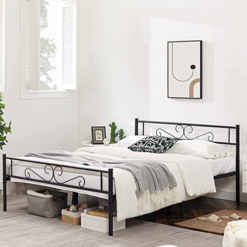 VECELO-Metal-Platform-Bed-Frame-Mattress-Foundation-with-Vintage-Headboard-Footboard-No-Box-Spring-Needed-Easy-Assembly-Queen-Black