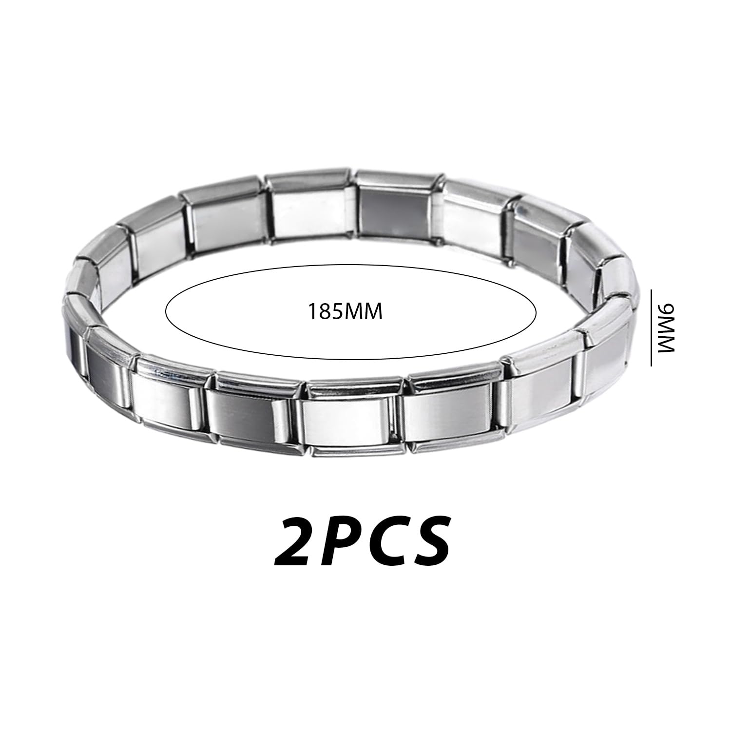 SLEEKEE 2 pulseras de plata de 9 mm para hombre, estilo italiano, pulseras de parejas, pulsera elástica de acero inoxidable, pulsera de titanio de acero inoxidable, regalo para amigos, Acero
