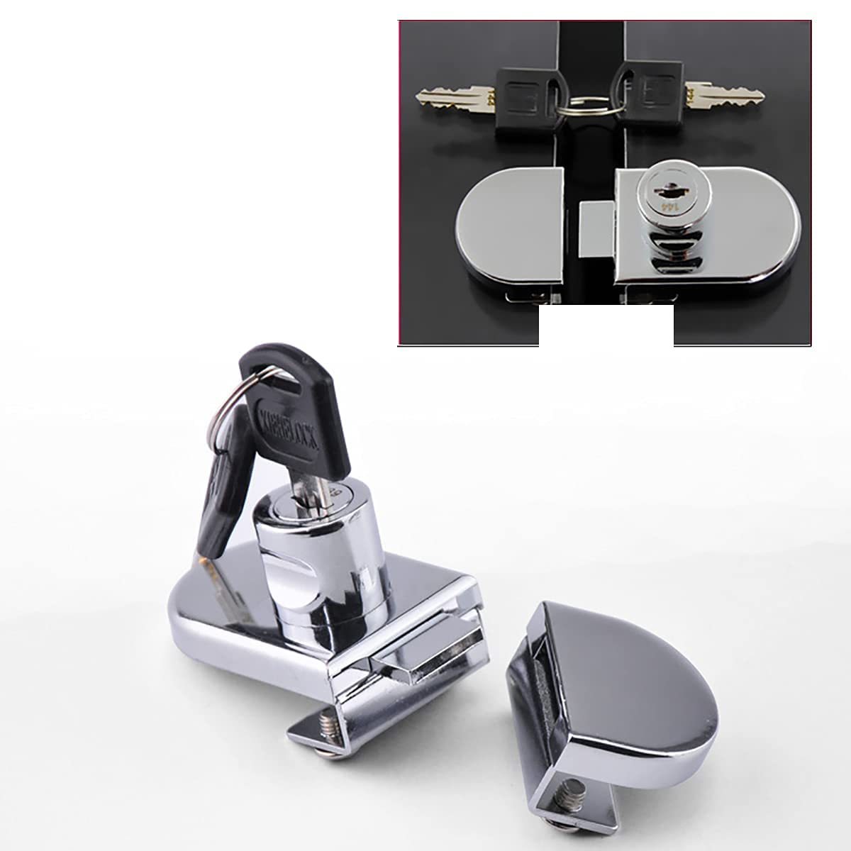Qrity Serratura per Armadietto in Vetro, Aenza Trapano, per Vetro con Spessore 5-8 mm, Doppia Porta, Argento