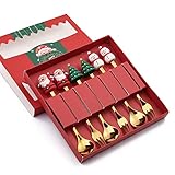 Juego de tenedores de acero inoxidable, mini tenedores reutilizables con temática navideña, 6 tenedores de pastel de estilo minimalista, vajilla y cucharas de postre para el hogar, cocina o decoración