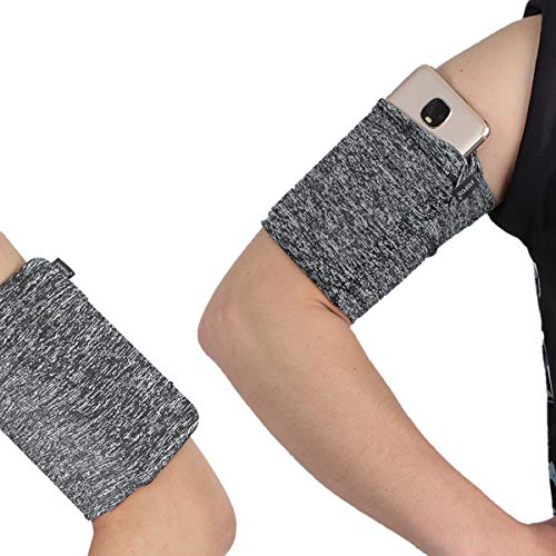 Small Armband for Cellphone Keys Earphone Airpod with Hidden Pocket, Arm Sleeve Strap Pouch Holder Pocket for Training Jumping Exercise Workout Climbing Fits iPhone Samsung Galaxy Google Pixel - Grey