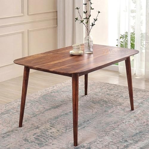 Image of VeLivings Solid Sheesham Wood 4 Seater Dining Table Set with Cane Back Chairs with Cushions for Dining Room | Living Room | Home & Office | Hotels Restaurant & Cafe (Honey Finish)